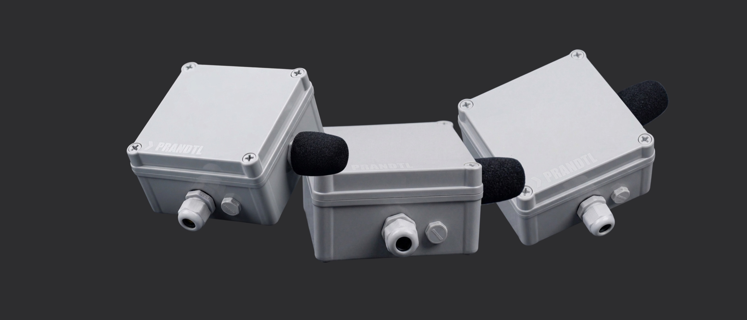 Three Bennu acoustic detection nodes with microphone windscreens